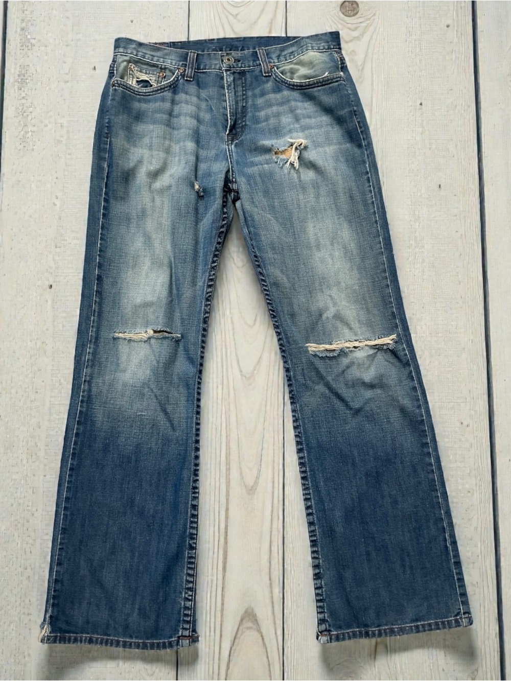 Lucky Brand Distressed Ridge Hipster Medium Blue Boot Cut Jeans